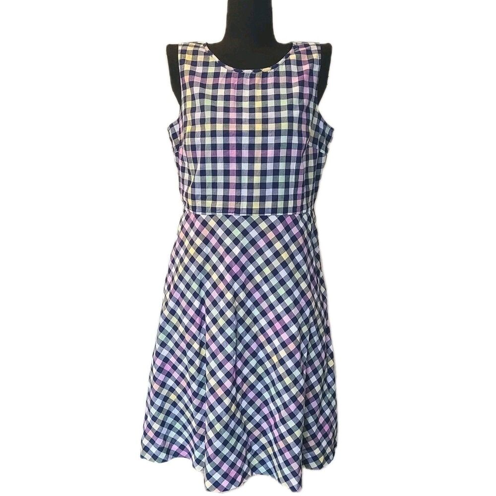 Talbots Dress Size 8 Petite Check Pastel Gingham Sleeveless 100% Cotton